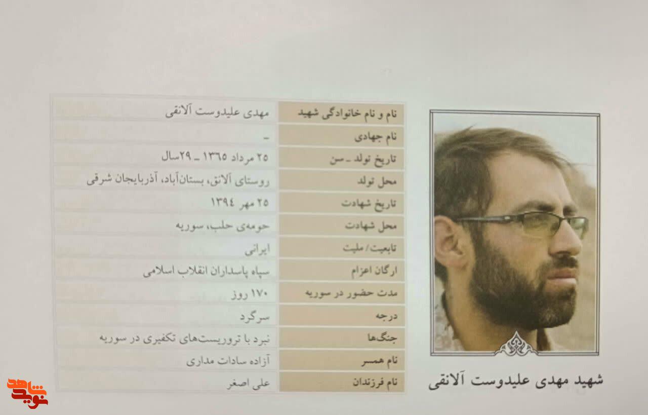 مروری بر زندگی نامه شهید مدافع حرم «مهدی علیدوست آلانقی»